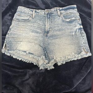 BCBGeneration Light Blue Distressed Frayed Hem Denim Shorts